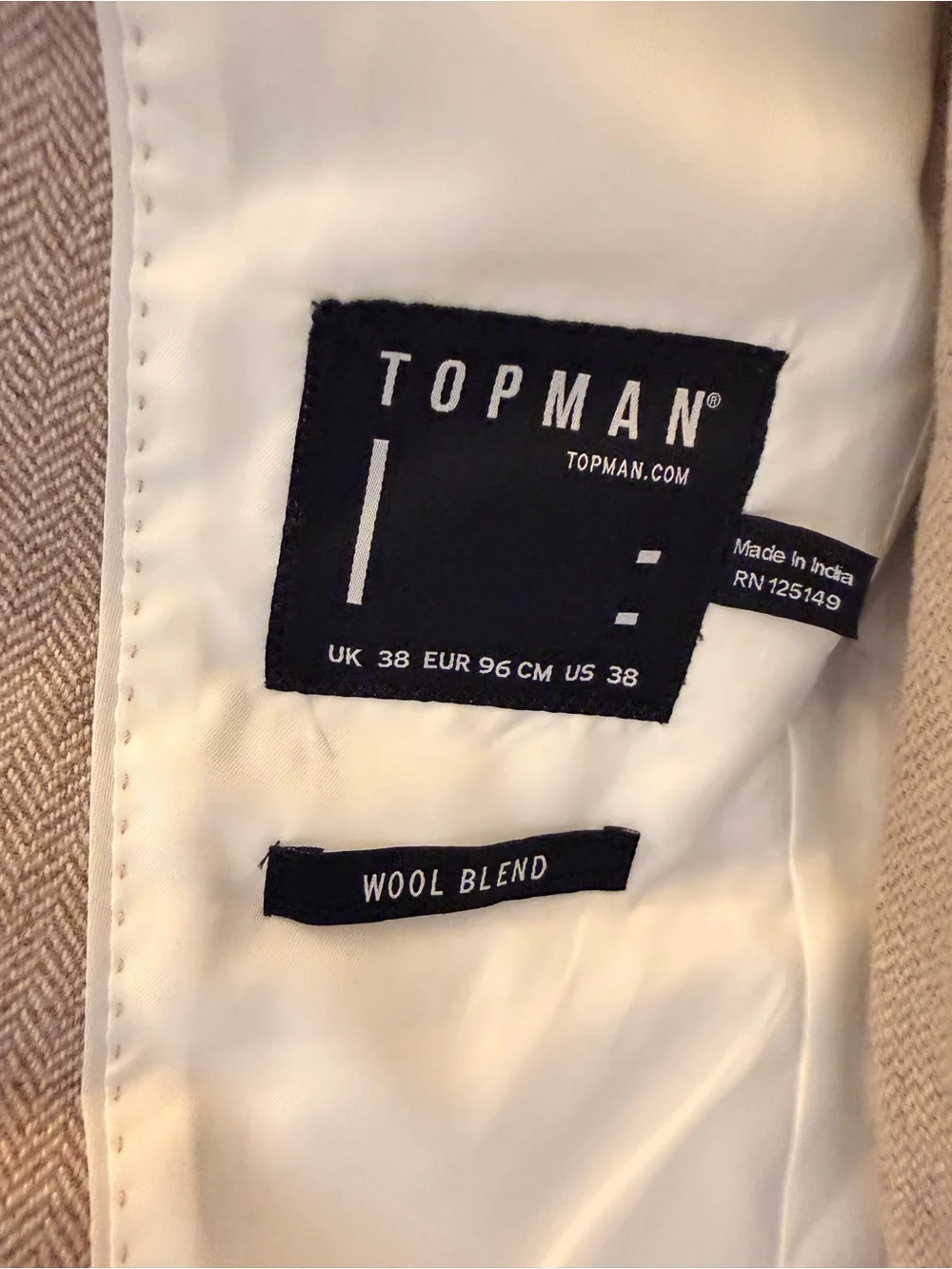 Topman Beige Wool Blend Blazer with Cream Lining